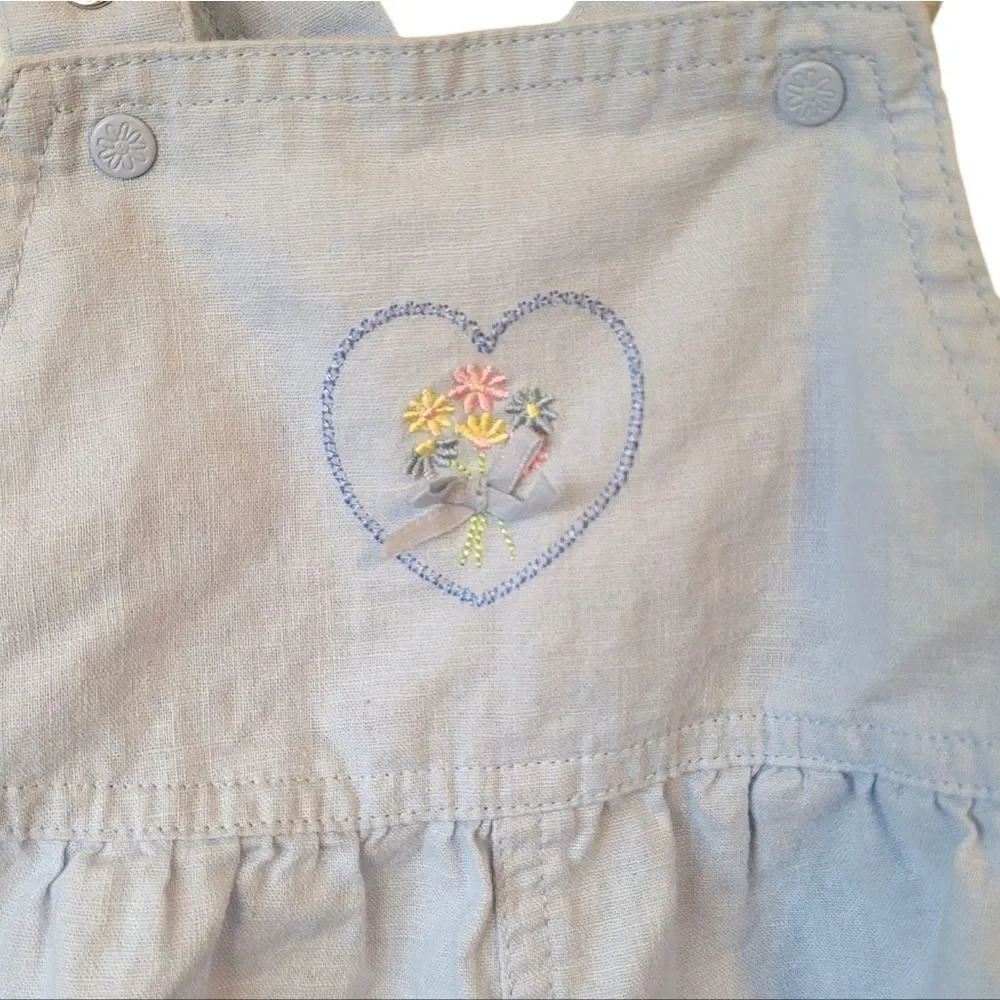 Vintage Carter's Light Blue Floral Embroidery Overalls Size 6M